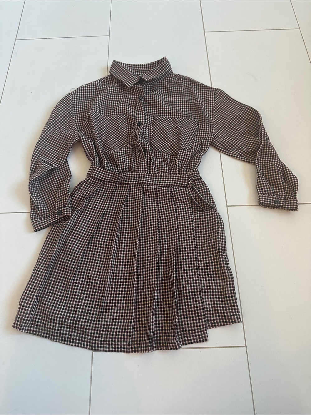 Zara Girls Brown & Cream Check Shirt Dress 10 NWT